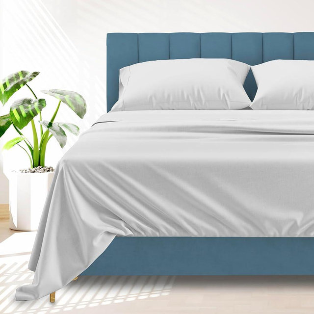 Ashton Sheets 100% Egyptian Cotton Sheets King Size - Luxury 1500 Series Prestige Collection King Sheet (4 PC, Light Grey), Soft, Cooling, Sateen Weave, Hotel Bedding, 17" Deep Pocket Bedsheet