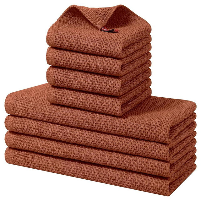 Homaxy 100% Cotton Kitchen Towels and Dishcloths Set, 12 x 12 Inches and 13 x 28 Inches, Set of 8 Bulk Kitchen Towels Set, Ultra Soft Absorbent Dish Cloths for Washing Dishes, Rust