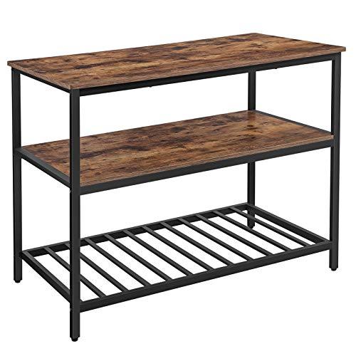 VASAGLE ALINRU Kitchen Island with 3 Shelves, Kitchen Shelf with Large Worktop, Stable Iron Structure, Industrial, Easy to Assemble, Rustic Brown UKKI01BX