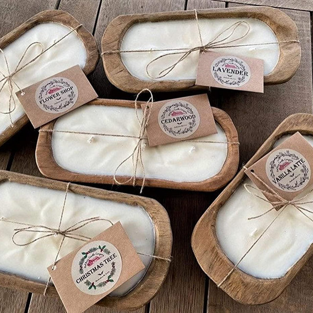 Red Barn Candle Company | Dough Bowl Candles | All-Natural Soy Wax & Dried Flowers | Essential Oil Infused | Pet + Smoke Odor Eliminating | Farmhouse Décor (Vanilla Latte, 3-Wick)