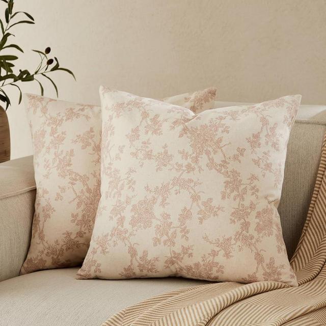 YZJZEDS 100% Cotton French Pastoral Throw Pillow Covers Set of 2, 18x18 Inch Taupe Farmhouse Decorative Cushion Covers for Sofa Bed Living Room Home Decor