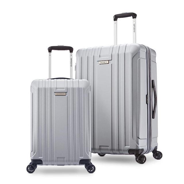 Samsonite New Castle Expandable Hardside Luggage with Double-Spinner Wheels, Adjustable Pull Handle, & Interior Blouse Pocket, 2 Piece Set, Silver