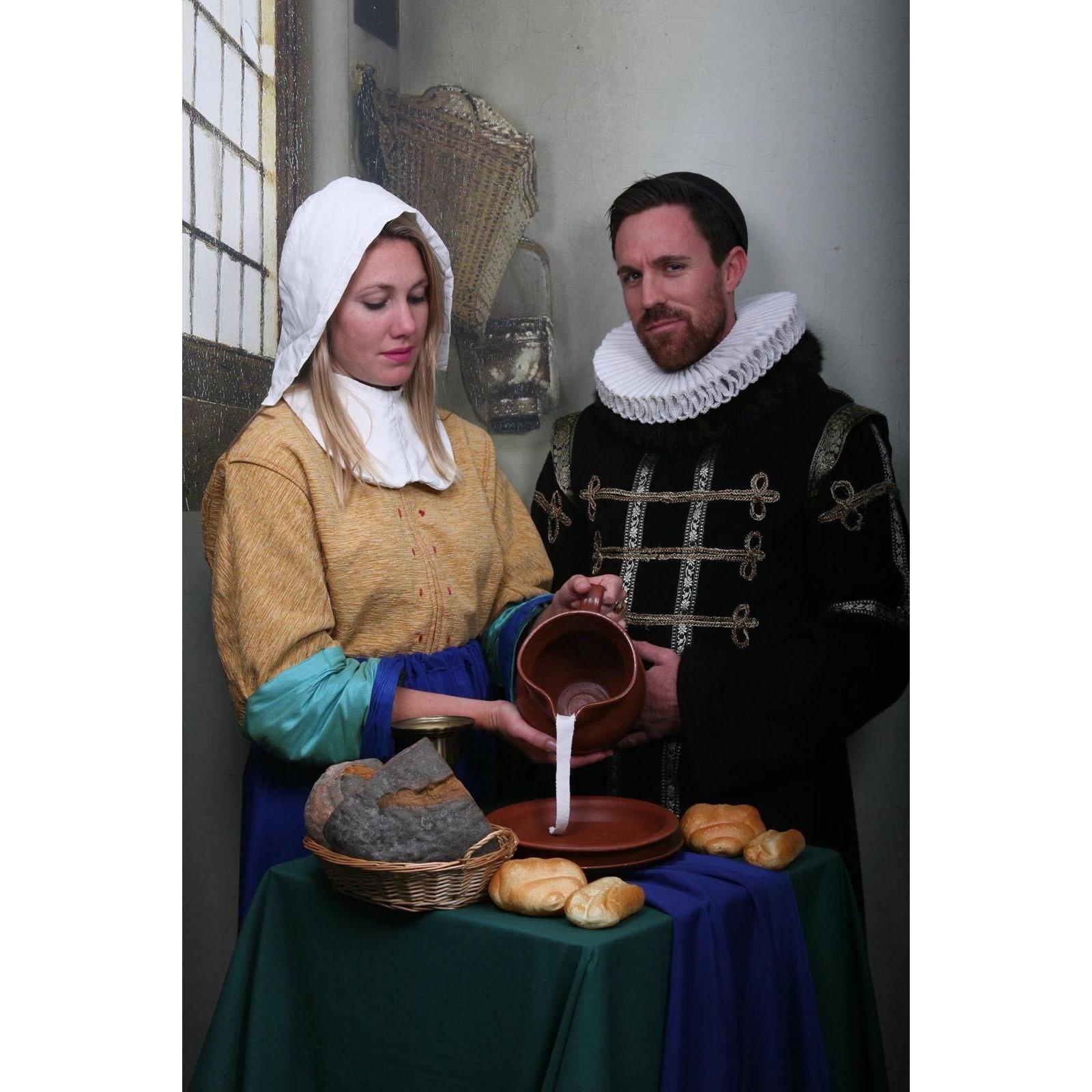 Posing as the dutch paintings: "The Milkmaid" and "The Prince of Orange" much to Sam's horror