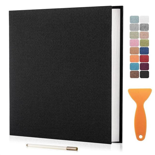Large Photo Album Self Adhesive Scrapbook Album for 4×6 5×7 8×10 Pictures DIY Magnetic Linen Cover Album 40 Pages for Family Wedding Gifts with Metal Pen and Plastic