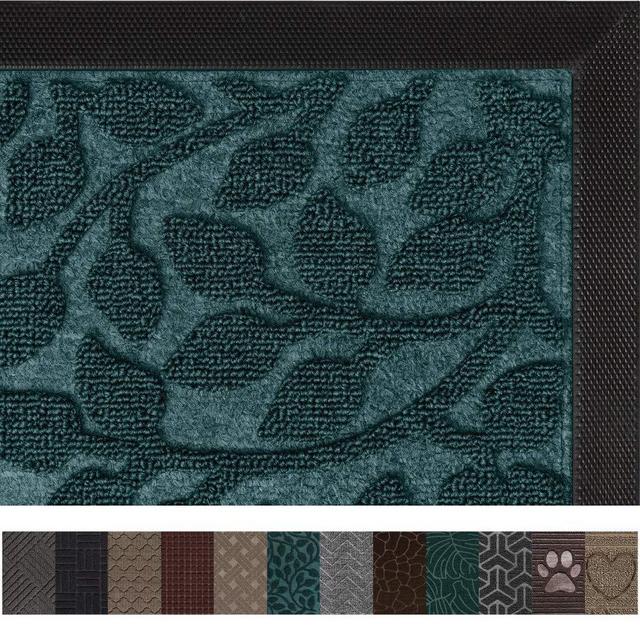 Gorilla Grip Original Durable Rubber Door Mat, 35x23, Heavy Duty Doormat for Indoor Outdoor, Waterproof, Easy Clean, Low-Profile Rug Mats for Winter Snow, Entry, High Traffic Areas, Green Vine Leaves
