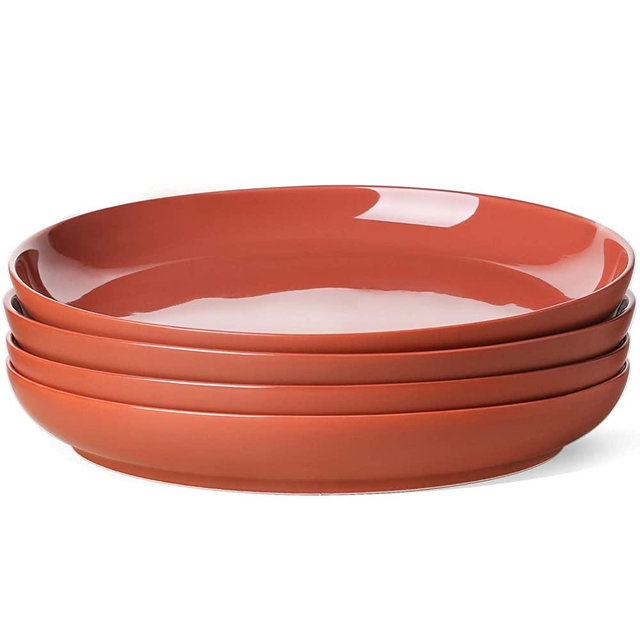 LE TAUCI Dinner Plate 9 inch，Ceramic Salad plate sets for Pasta, Risotto, Fluffiest, Pancakes, Dishwasher Microwave Oven Safe, set of 4, Terracotta
