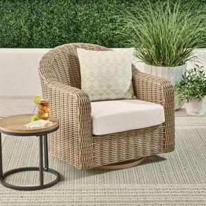 Better Homes & Gardens Bellamy Outdoor 1pk Swivel Glider Chair, Tan Wicker/Cream Cushionman?