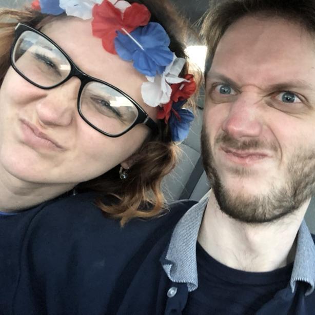 Just us being goofy, waiting to see the fireworks by RMU for the Fourth of July after a day of work together at Shop n' Save.