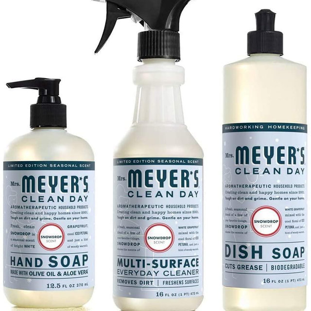 Mrs. MEYER'S Snow Drop Kitchen Set, Dish Soap Hand Soap Multi-Surface Cleaner, 3 CT