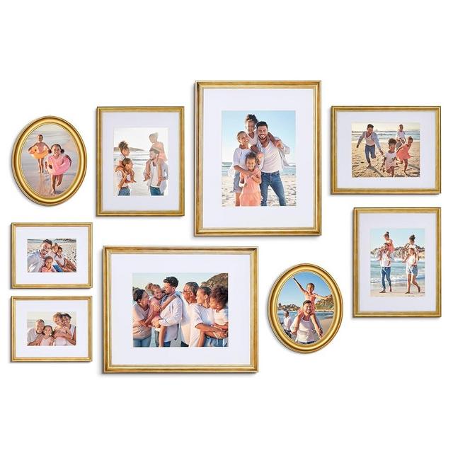 Camden Reed Mixed Gallery Wall Frame Set, (2) 16x20 Inch, (1) 11x14 Inch, and (2) 8x10 Inch, 9 Piece, Brass
