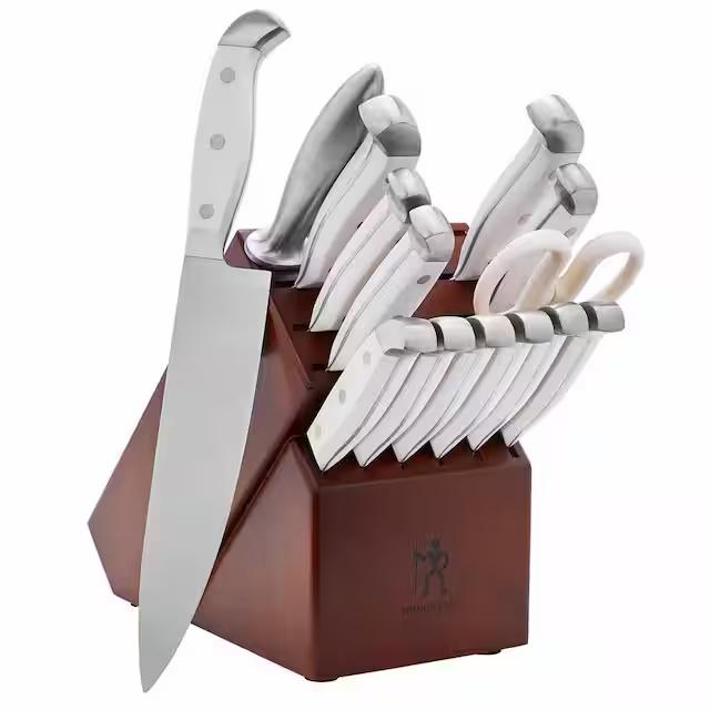 Statement Stainless Steel 15-Piece Knife Block Set, White Handles