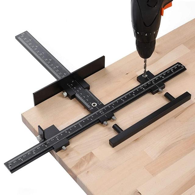 Lonfu Cabinet Hardware Jig Aluminum Alloy Adjustable Drill Guide for Fast and Accurate Installation Door Sleeve Drawer Knobs Pulls Handles Wood Drilling Doweling Templates Jig Tool