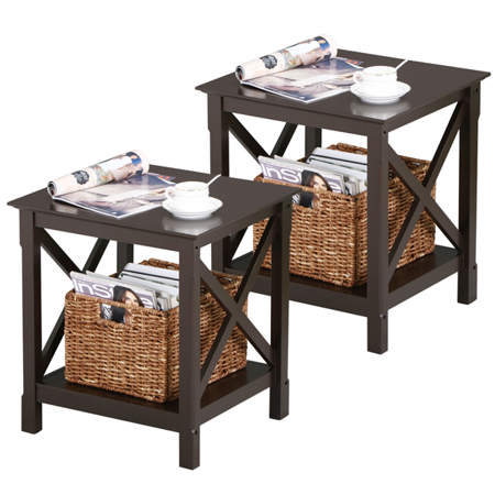 2Pcs X Design Wood Coffee Side End Table for Living Room (Espresso, Rustic)