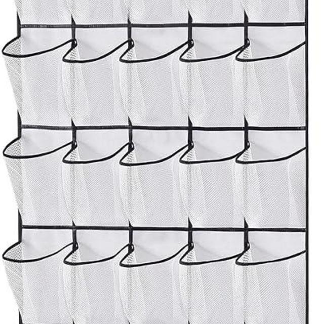 MISSLO 35 Large Pockets Over The Door Shoe Organizer Sturdy Oxford Fabric Hanging Shoe Rack for Door Mesh Closet Shoe Holder Hanger, White