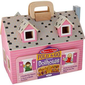 Folding wooden dollhouse with two play people and wooden furniture - CCPEP