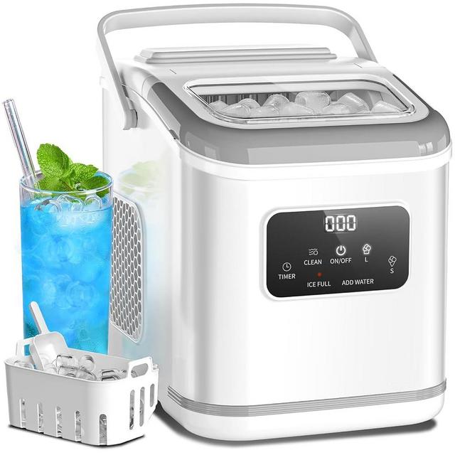 Electactic Ice Maker Machine countertop Self Cleaning Portable Compact Small Bullet Ice Maker with Digital Screen,9 Cubes in 6 Mins,26lbs in 24Hrs,for Camping Dorm Home Outdoor（White
