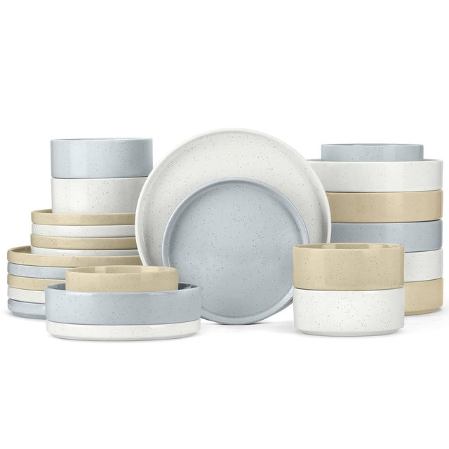 Herogo Dinnerware Dishes Sets with Salad Bowls, 24 Piece Plates and Bowls for 6, Ceramic Stoneware for Kitchen, Chip & Scratch Resistant Dinner Ware, Speckled Multicolor