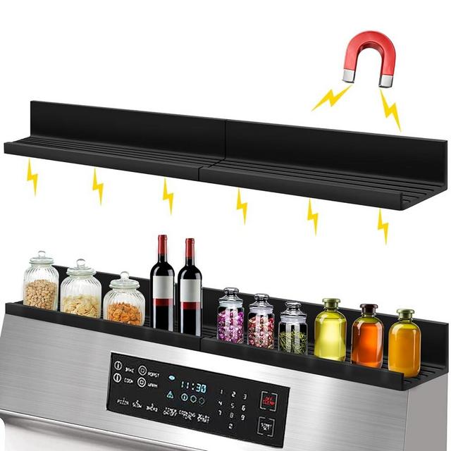 TukSok Magnetic Stove Top Shelf, 30" Stove Rack Magnetic Shelf for Kitchen Storage, Kitchen Shelf for Stove Organizer Above Stovetop Flat Back of Stove - Black