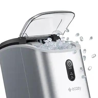 Ecozy - 33 lb. Countertop Nugget Ice Maker with Self-Cleaning Ice Machine, Chewable Pellet Ice Daily - Stainless Steel