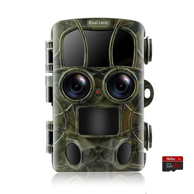 Kymzixx Trail Camera Hunting Game Camera Night Vision 20MP 4K Starlight Dual Lens Dual Sensor with 120° Detecting Range Motion Activated, IP66 Waterproof for Wildlife Camera Monitoring 2.4" TFT