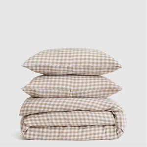 European Linen Gingham Duvet Cover Set in Cafe