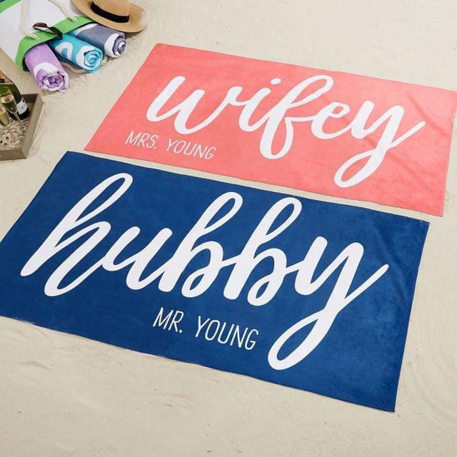 Wifey & Hubby Beach Towel