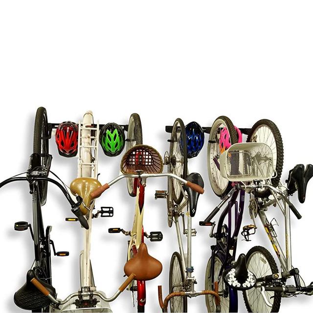Koova Wall Mount Bike Storage Rack Garage Hanger for 3 Bicycles + Helmets | Fits All Bikes Even Large Cruisers/Big Tire Mountain Bikes | Heavy Duty Powder Coated Steel | Made in USA