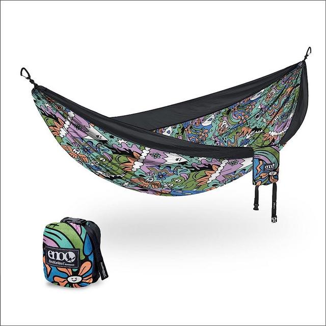 ENO DoubleNest Hammock - Lightweight & Portable Camping Hammock - 1 to 2 Person Backpacking Hammock - for Camping, Hiking, Backpacking, Travel, a Festival, or The Beach - Nature Talk/Black