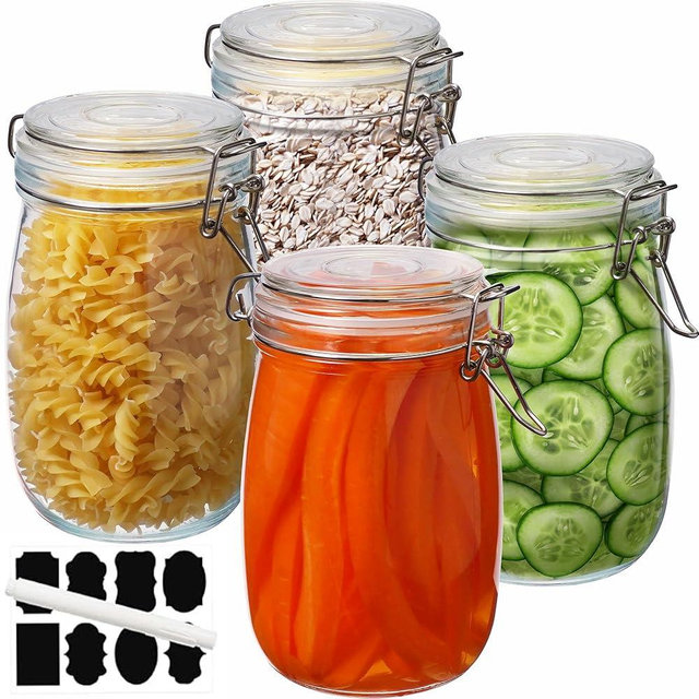 HomArtist 32 oz Wide Mouth Glass Jars with Airtigh Lids, 4 Pack Glass Pickling Jars for Canning, Fermenting, Large Mason Storage Container for Coffee, Flour, Sugar, Pasta