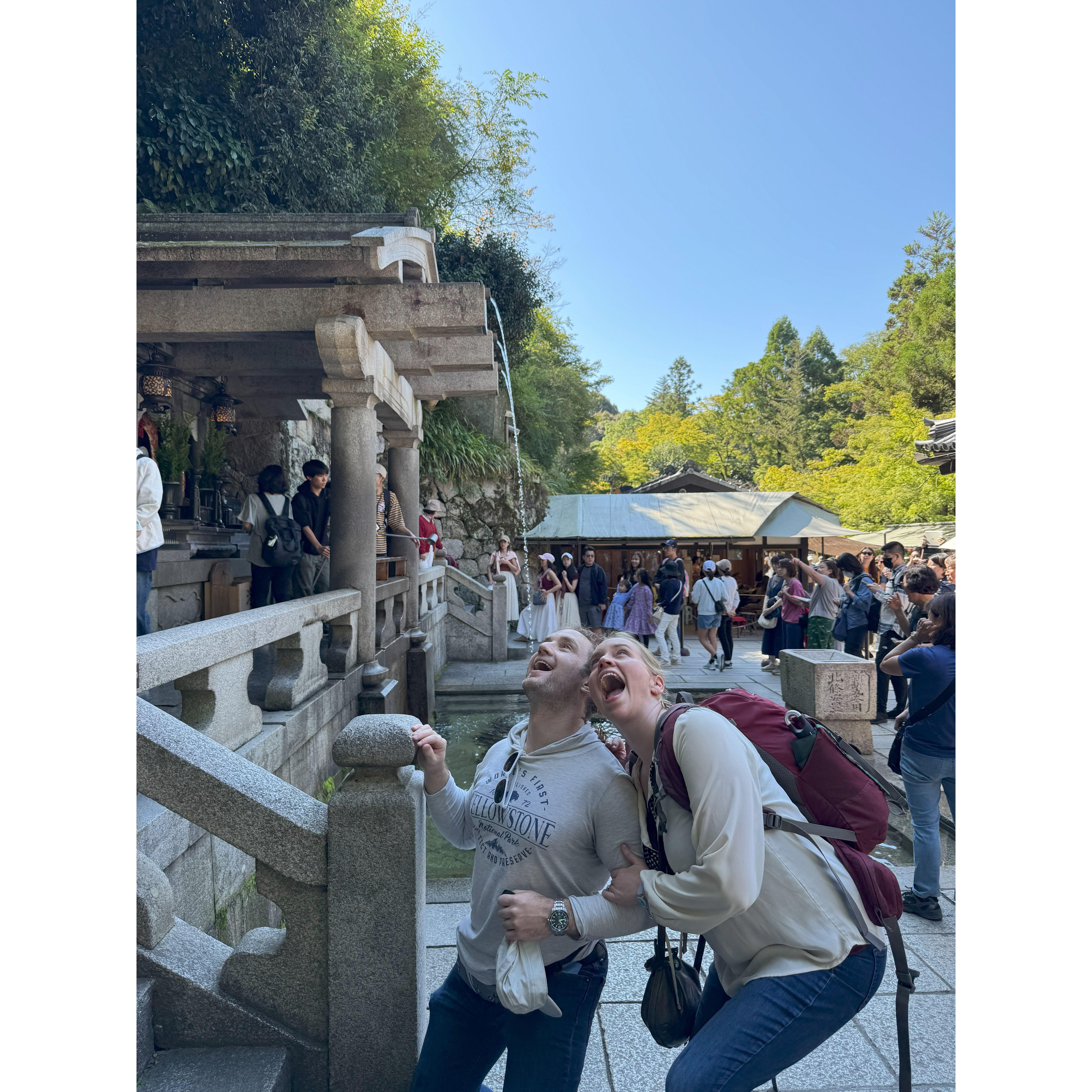 Drinking from the auspicious waters of Kiyomizu-dera