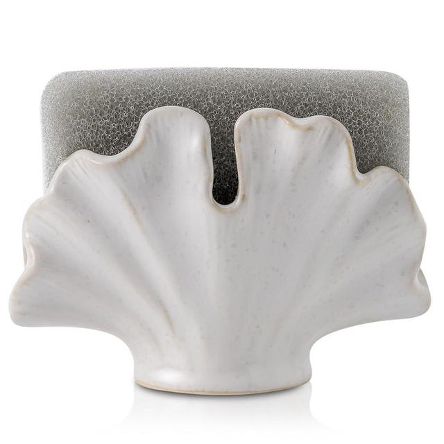 Uiddo Ceramic Sponge Holder,Sponge Holder for Kitchen Sink,Compact Sink Caddy Organizer-Scouring Pad and Dish Sponge Holder,Farmhouse Kitchen Decor Cute Kitchen Gadgets Accessories(White)
