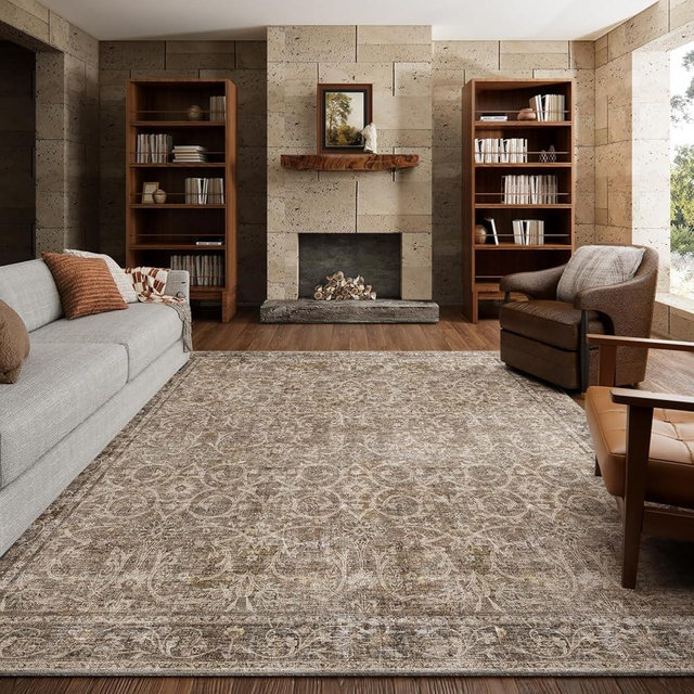 NoiFamo 8x10 Washable Area Rugs Ultral Soft Non-Slip Stain Resistant Vintage Boho Large Carpet for High-Traffic Living Room & Dining Room