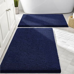 Smiry Bathroom Rugs Sets 2 Piece, Soft Absorbent Chenille Machine Washable Non Slip Shaggy Bath Rug Set for Tub, Shower, and Floor (30x20+24x16, Navy Blue)
