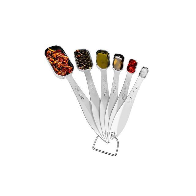 NutriChef Stainless Steel Measuring Spoons Set - 6Pc Heavy Duty Oval Shaped Metal Measuring Spoon for Dry or Liquid Ingredients