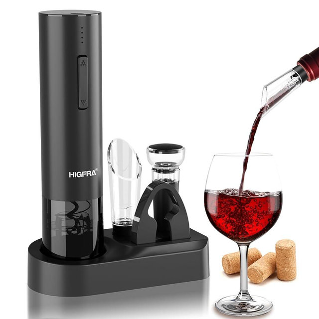 Electric Wine Opener Gift Set - Premium Wine Accessories with Wine Aerator, Vacuum Stopper, Foil Cutter and Gift Box - Ideal Christmas Gift for Wine Lovers and Special Celebrations