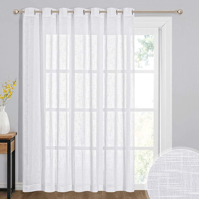 RYB HOME Sheer Curtains White - 100 inches Extra Wide Linen Semi Sheer White Backdrop Curtains Grommet for Bedroom Wedding Dining Living Room Sliding Glass Door, 100 x 84-inches Long, 1 Panel