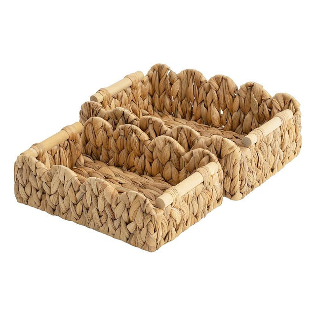 StorageWorks Toilet Paper Storage Basket, Living Room Organizers and Storage, Toilet Paper Basket with Wooden Handles, Small Water Hyacinth Scalloped Basket, Natural