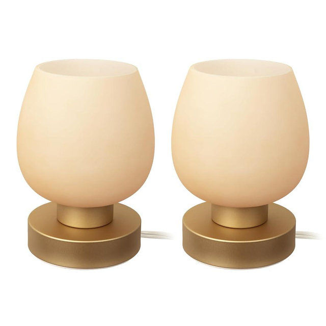 Touch Bedside Table Lamp Set of 2 - Small Modern Table Lamp for Bedroom Living Room Nightstand, 3-Way Dimable Desk lamp with Desert Titanium Color Glass Lamp Shade, 2700K LED Bulb, Simple Design