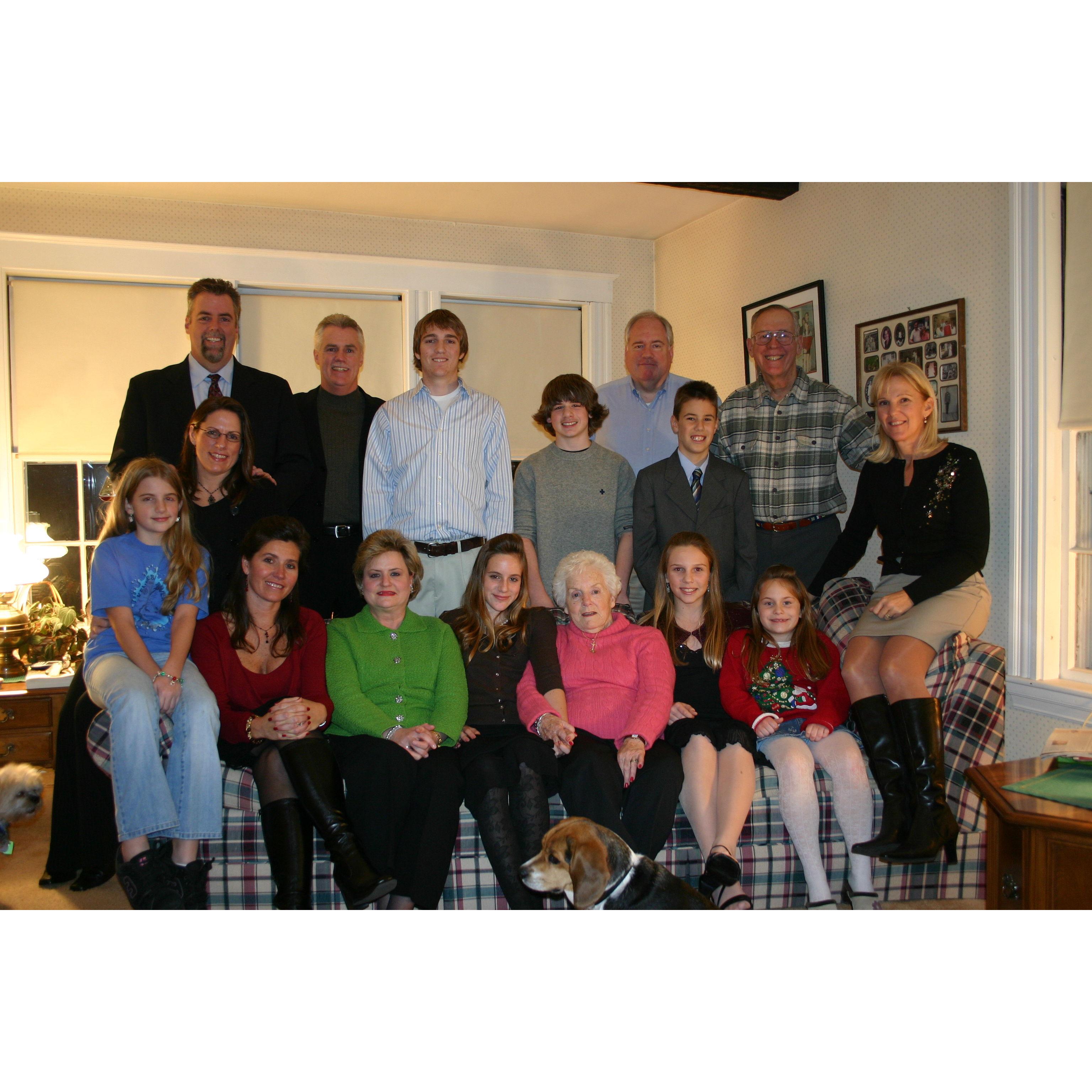 Sarah, her cousins, and her Wenyon grandparents at Christmas time during elementary school.
