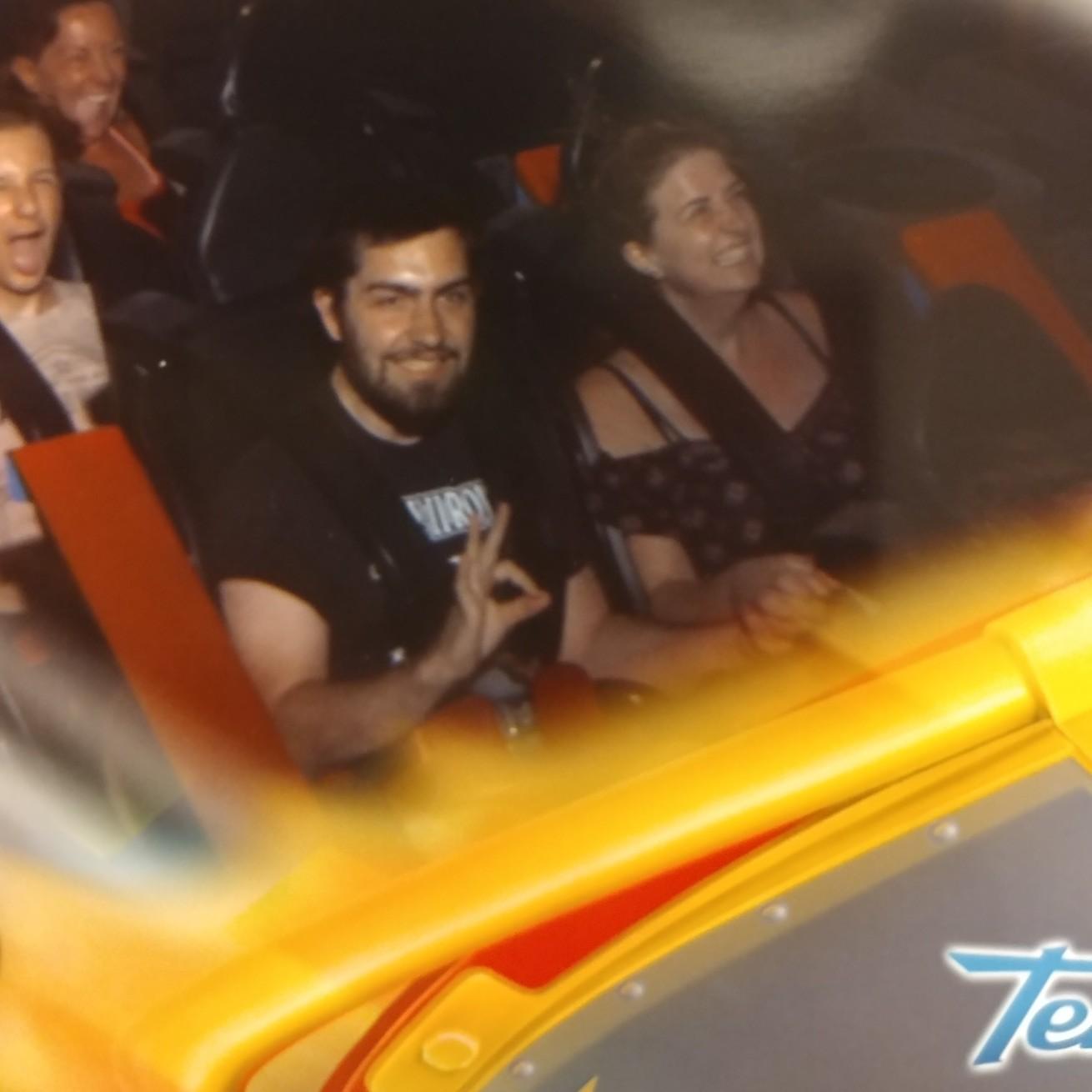Nick was so proud off his perfect photo on an intense roller-coaster.