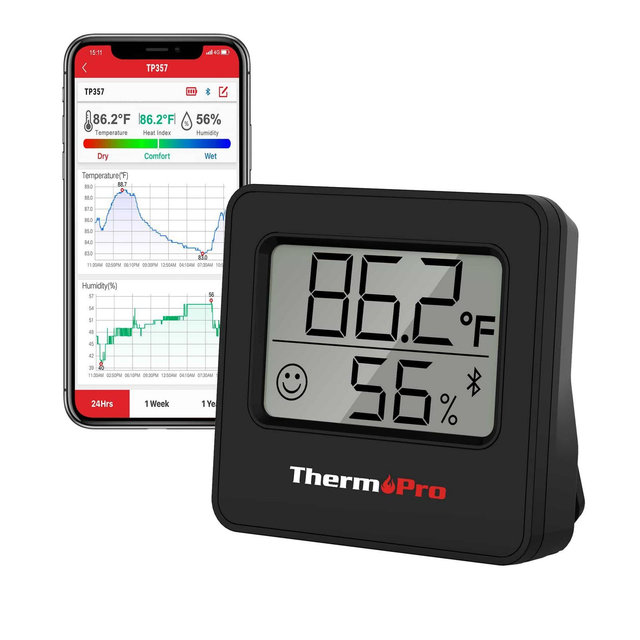 ThermoPro TP357W Smart Digital Indoor Thermometer Humidity Monitor of 260FT, Bluetooth Thermometer Hygrometer for iOS and Android