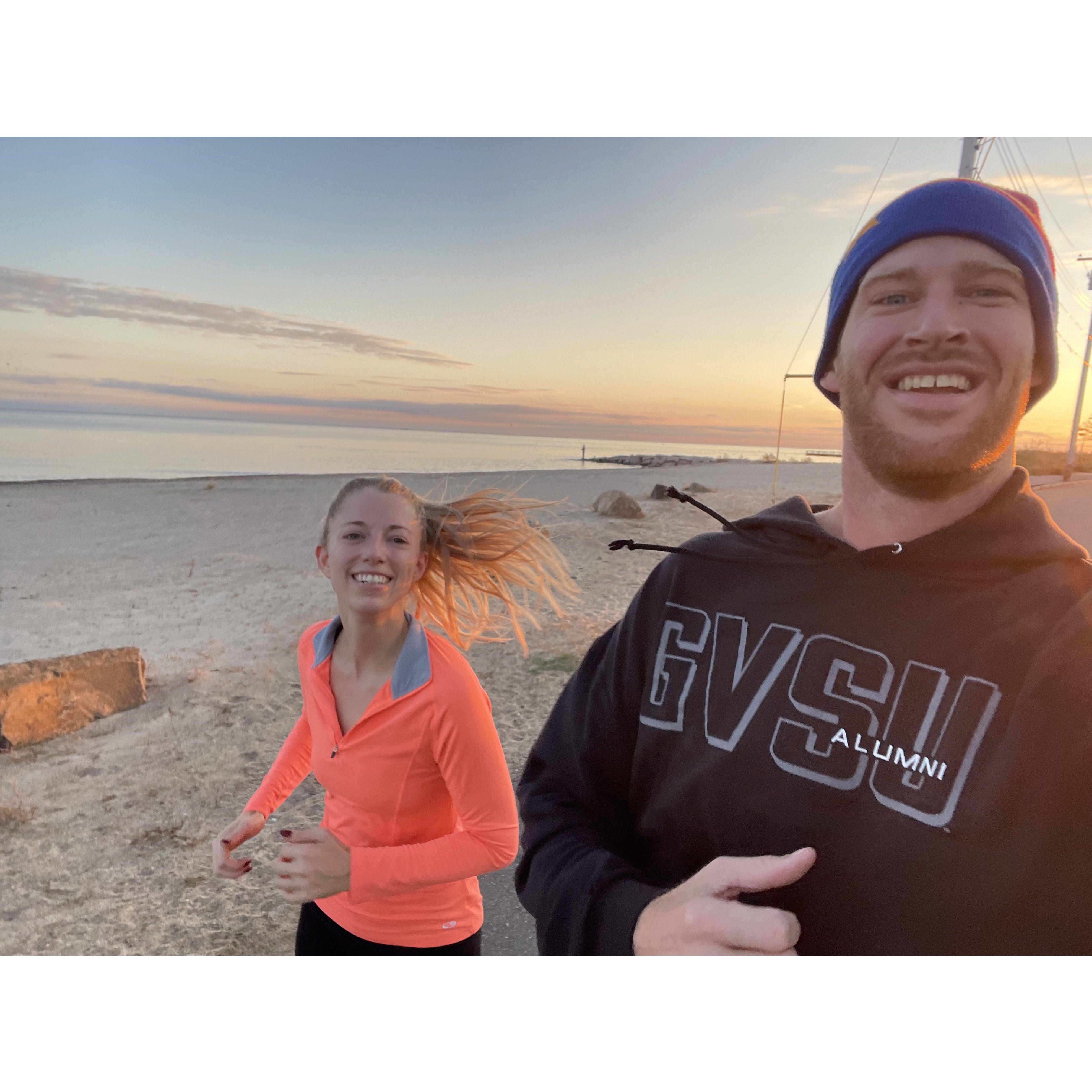 Running along Long Island Sound in New Haven
