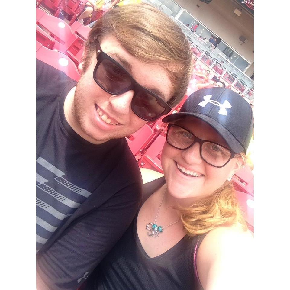 Our first Cincinnati Reds game together. It was HOT. 