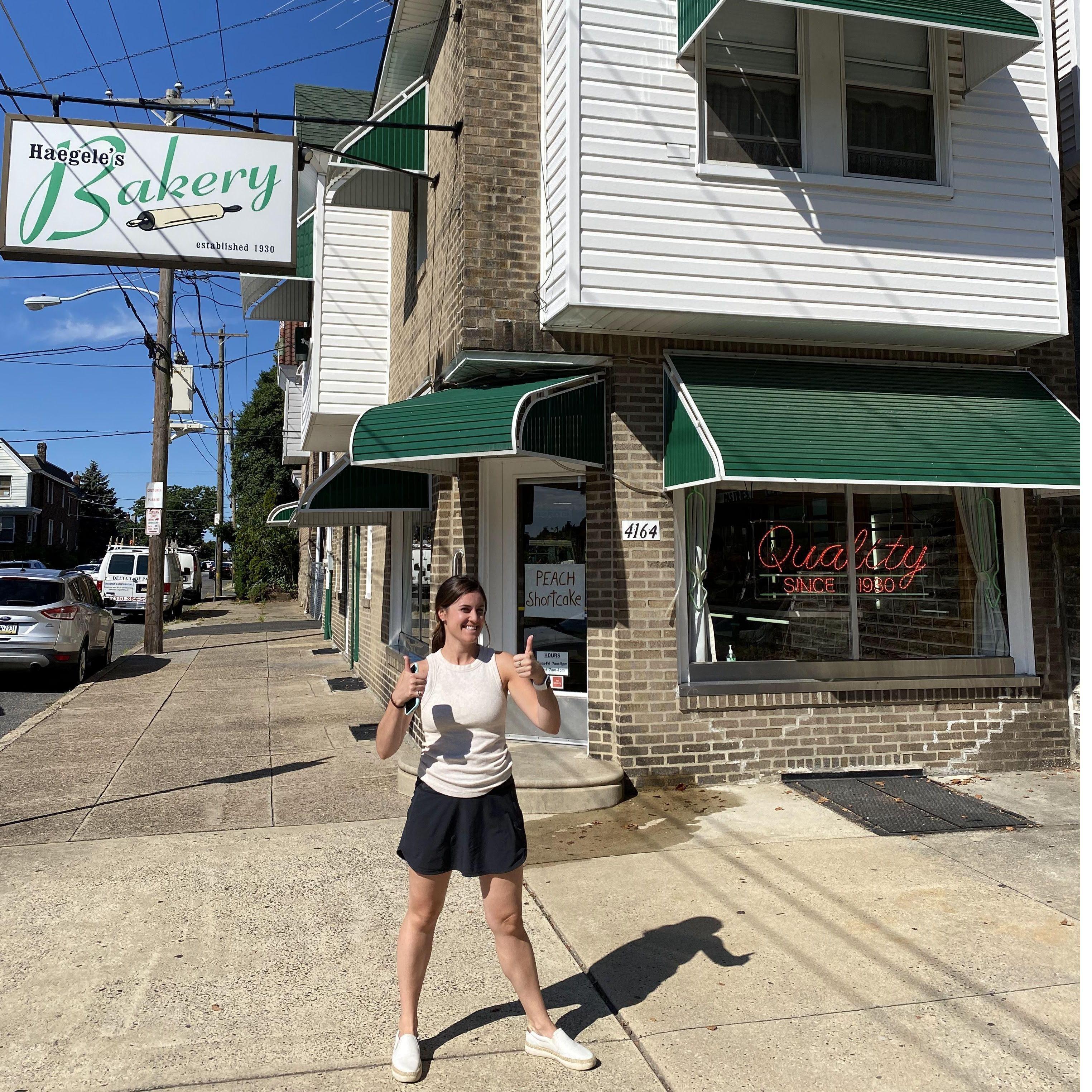Catherine visiting the Haegele Family Bakery for the first time... didn't know it then, but standing in front of her future last name.