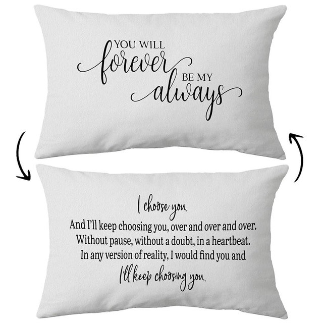 Voatok You Will Forever Be My Always, I Choose You Reversible Throw Pillow Case, 12 x 20 inch Large Sign Decor Cushion Cover, Gift Husband, Wife, Wedding, Love Wedding Day