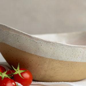 Large Oval Handmade Off-White Ceramic Serving Bowl