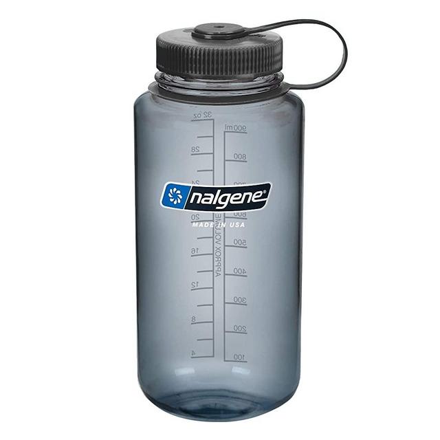 Nalgene Tritan Wide Mouth BPA-Free Water Bottle, Grey w/Black Cap, 32 oz