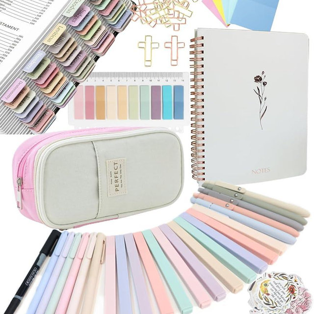 Bible Study Supplies Journaling Kit with Tabs and Highlighter, Notebook and Pen Case, Bible Annotation kit, Bible Study Group Essentials Accessories Set for Women Students Beginner Christian Gifts