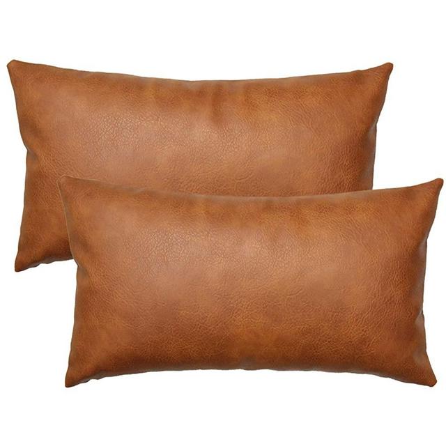 JOJUSIS Modern Leather Throw Pillow Covers for Couch Sofa Bed Set of 2 12 x 20 Inch 100% Faux Leather
