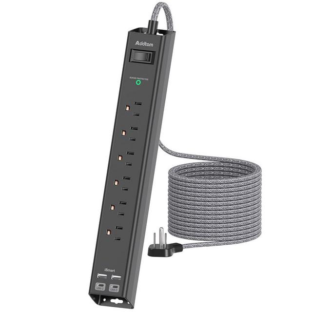 Surge Protector Power Strip 15 Ft Cord, Ultra Thin Flat Extension Cord with 6 Outlets 4 USB Ports(2 USB C), Flat Plug Power Strip, 15 Ft Long Power Cord, Home Office College Dorm Room Essentials